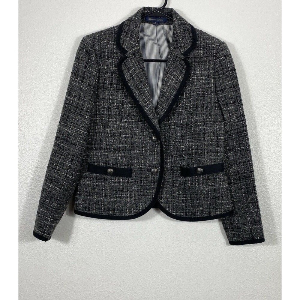 Brooks Brothers Bouclé Blazer Jacket Check Gray Black Women's Size 4